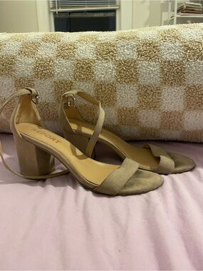 Report Beige Suede Block Heel Sandals with Ankle Strap